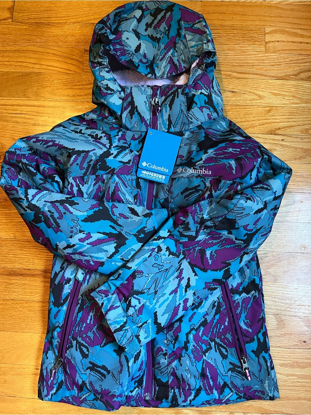 Columbia Women's Blue & Purple Patterned Hooded Ski Jacket
